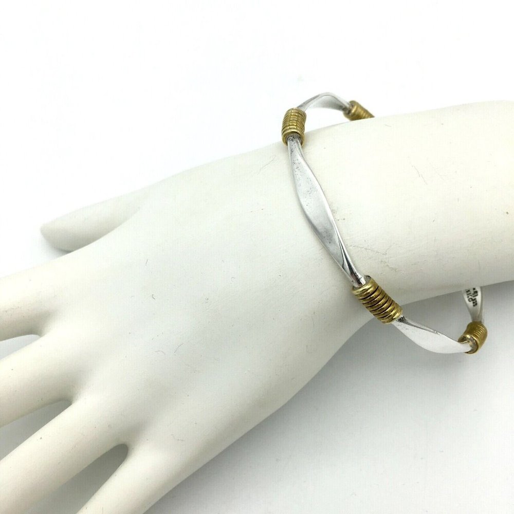 Estate Two-Tone Twisted Silver and Gold Accent Bracelet